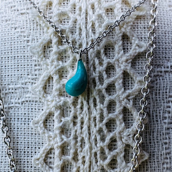 Tiffany Elsa Peretti Sterling and Turquoise Teardrop Necklace, 16-18" - Picture 2 of 10
